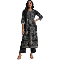 Libas Womens Printed Crepe Straight Kurta With Trousers