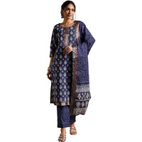 Libas Women Pure Cotton Kurta Set (366350R, Blue, Small)