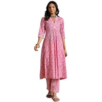 Libas Womens Printed Cotton A-Line Kurta With Trousers