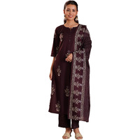 Libas Women's Pure Cotton Printed Kurta Set (369130R Brown