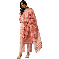 Libas Women Pure Cotton Kurta Set (490530R, Brown, Small)