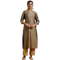 Libas Women's Silk Floral Straight Kurta (G27310R_Gold_Xxl)