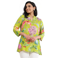 Libas Women's Silk Blend Printed Straight Tunic Shirt (98193_Green_L)