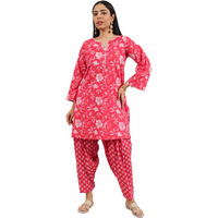 Libas Women's Cotton Floral Kurta Set (400444_Pink_L)