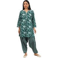 Libas Women's Cotton Floral Kurta Set (400445_Green_M)