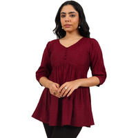 Libas Women's Silk Blend Solid Anarkali Kurti (29627_Maroon_Xl)