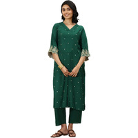 Libas Womens Woven Design Viscose Straight Kurta With Trousers
