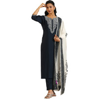 Libas Women's Silk Blend Kurta Sets (400559_Dark Grey_M)