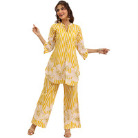 Libas Women's Cotton Co-Ords Set (400635_Yellow_2Xl)