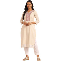 Libas Women's Cotton Blend Printed Straight Kurtas (98250 Off White