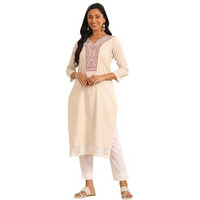 Libas Women's Cotton Blend Printed Straight Kurtas (98250 Off White