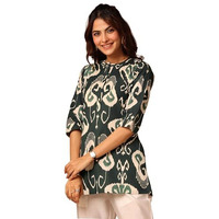 Libas Women's Cotton Blend Printed Straight Kurtis (29733_Green