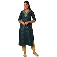 Libas Women's Silk Blend Straight Kurta (29813_Teal