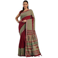 Libas Womens Solid Cotton Blend Saree With Blouse Piece
