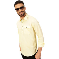 Thomas Scott Men Solid Cotton Linen Kurta Shirt (Ts1531_Lemon, M)