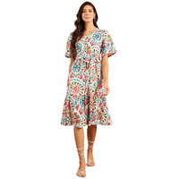 Modeve Women Froral Print White Dress_Small