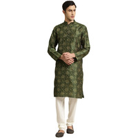 Sojanya (Since 1958 Men's Silk Blend Dark Green Printed Only Kurta Size: 38