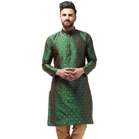 Sojanya (Since 1958 Men's Silk Blend Dark Green Printed Only Long Kurta Size: 38