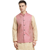 Sojanya (Since 1958, Men's Jacquard Silk Pink Self Design Only Nehrujacket, Size: 38