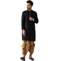 Sojanya (Since 1958, Men's Black & Gold Silk Blend Kurta & Dhoti Set, Size: M