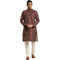Sojanya (Since 1958 Men's Silk Blend Maroon & Gold Booti Jacquard Only Long Kurta