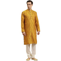 Sojanya (Since 1958 Men's Jacquard Silk Mustard & Gold Kurta Size 40