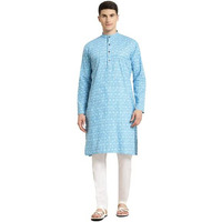 Sojanya (Since 1958 Men's Cotton Turquoise Blue & White Printed Only Long Kurta