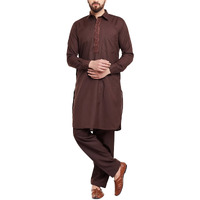 Sojanya (Since 1958 Men's Brown Cotton Blend Pathani Kurta & Salwar Set Size L