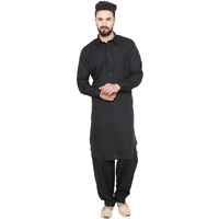 Sojanya (Since 1958 Men's Black Cotton Blend Pathani Kurta & Salwar Set Size Xxl