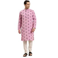 Sojanya (Since 1958 Men's Cotton Dark Pink & Black Kurta, Size: 38