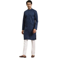 Sojanya (Since 1958 Men's Cotton Blend Navy Blue & Black Printed Only Long Kurta