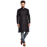 Sojanya (Since 1958 Men's Black Cotton Linen Only Long Kurta