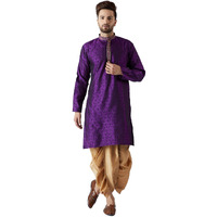 Sojanya (Since 1958, Men's Purple & Gold Silk Blend Kurta & Dhoti Set, Size: L