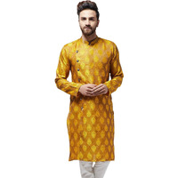 Sojanya (Since 1958 Men's Jacquard Silk Mustard Only Long Kurta Size: 42