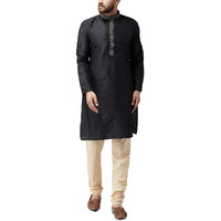Sojanya (Since 1958) Men's Black Jacquard Silk Kurta & Churidaar Pyjama, Size: Xxl