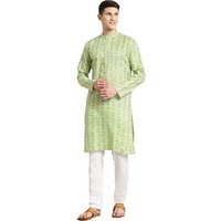 Sojanya (Since 1958 Men's Cotton Blend Pista Green Printed Only Long Kurta