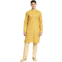 Sojanya (Since 1958 Men's Cotton Blend Mustard Printed Only Long Kurta