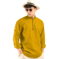 Royalscout Men's Cotton Polyester Blend Solid Regular Fit Full Sleeve Short Kurta Gold