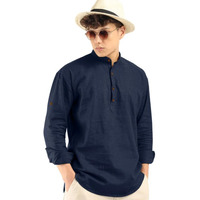 Royalscout Men's Cotton Polyester Blend Solid Regular Fit Full Sleeve Short Kurta Navy