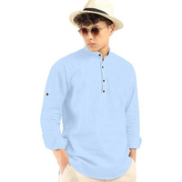 Royalscout Men's Cotton Polyester Blend Solid Regular Fit Full Sleeve Short Kurta Sky