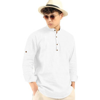 Royalscout Men's Cotton Polyester Blend Solid Regular Fit Full Sleeve Short Kurta White