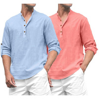 Royalscout Combo Of Men's Solid Cotton Blend Full Sleeve Straight Kurta Shirt (Pack Of 2)