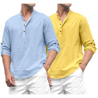 Royalscout Combo Of Men's Solid Cotton Blend Full Sleeve Straight Kurta Shirt (Pack Of 2)