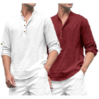 Royalscout Combo Of Men's Solid Cotton Blend Full Sleeve Straight Kurta Shirt (Pack Of 2)