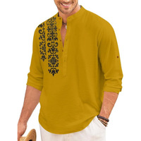 Royalscout Men's Regular Fit Stylish Embroidered Design Cotton Blend Full Sleeve Short Straight Kurta Shirt Gold