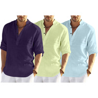 Bellstone Men's Solid Regular Fit Dress Shirt (Kurta800_Triple-P_Purple-L Yellow-Aqua