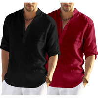 Bellstone Men's Cotton Blend Solid Regular Dress Shirt (Kurta800_Combo_Black_Maroon_M