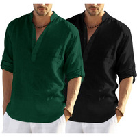 Bellstone Men's Solid Regular Fit Dress Shirt (Kurta800_Combo_Dark Green_Black_M