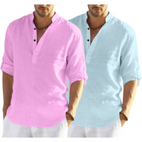 Bellstone Men's Cotton Blend Solid Regular Dress Shirt (Kurta800_Combo_Light Pink_Aqua_L