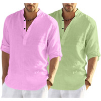 Bellstone Men's Cotton Blend Solid Regular Dress Shirt (Kurta800_Combo Pink_Light Green_M